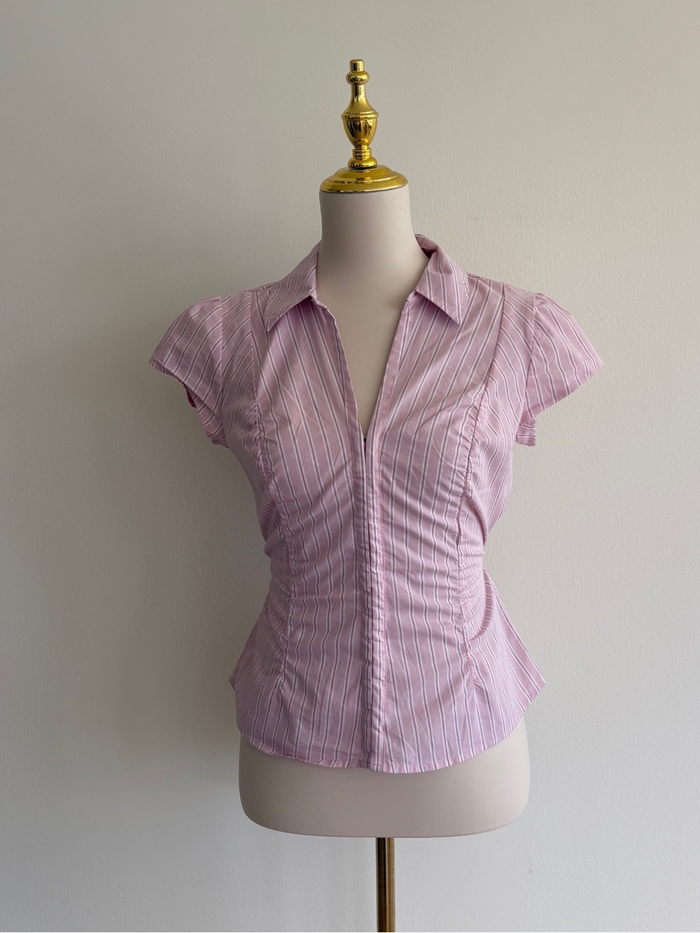 Hollister Pink Striped Fitted Tie Back Button Up Top